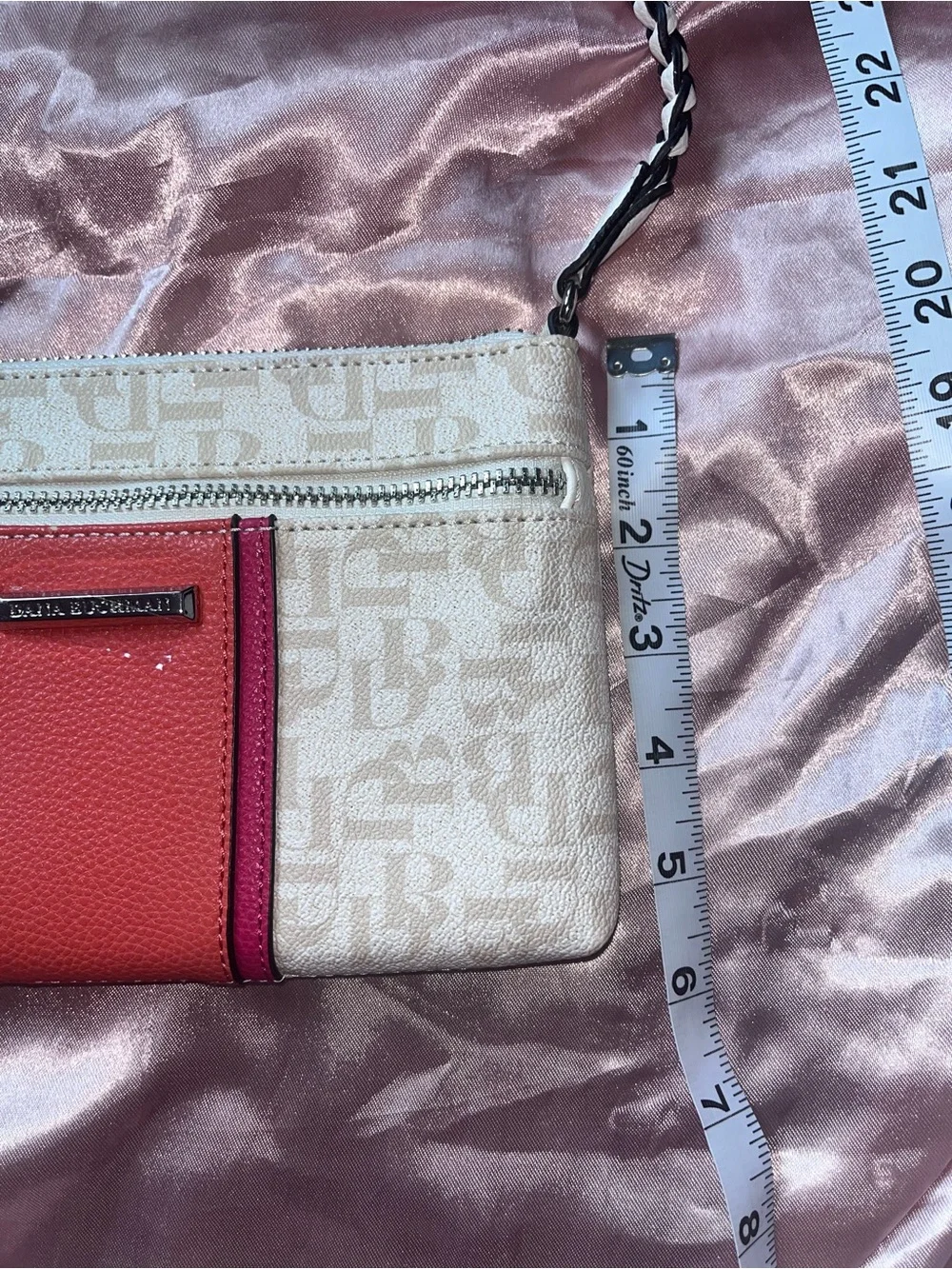 Dana Buchman Cream and Coral Wristlet with Braided Strap